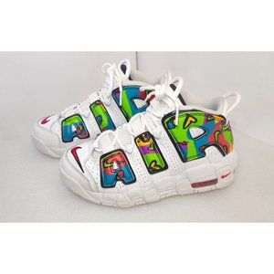 Nike Air More Uptempo GS Peace Love Swoosh Colorful White Mid-Top Sneakers 4Y